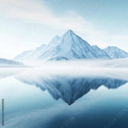 Wallpaper Mural Mountain lake covered in fog, reflections barely visible, 3D illustration Torontodigital.ca