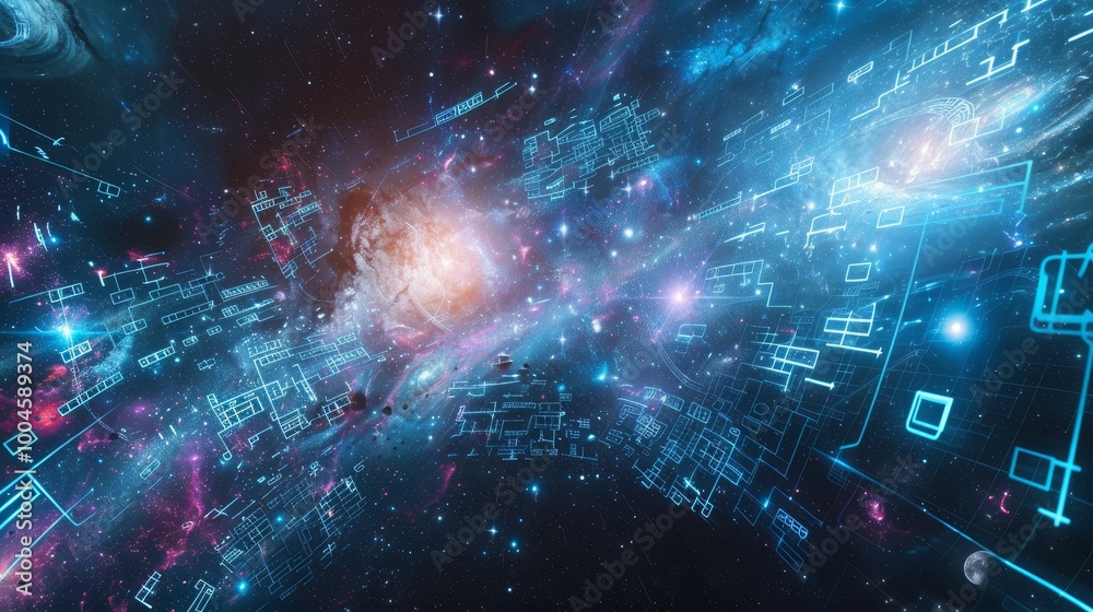 Fototapeta premium Creative fusion of entanglement entropy equations and the expanding universe in a cosmic setting