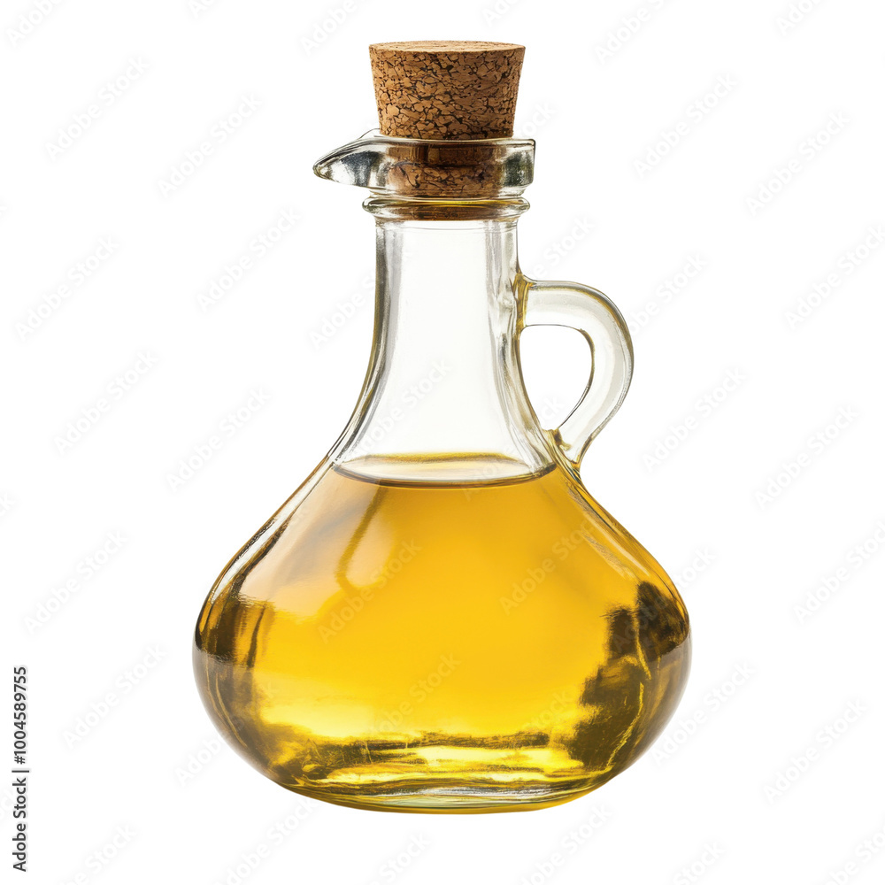 Rustic glass bottle filled with sunflower oil on a white background Rustic glass bottle filled with sunflower oil on a white background