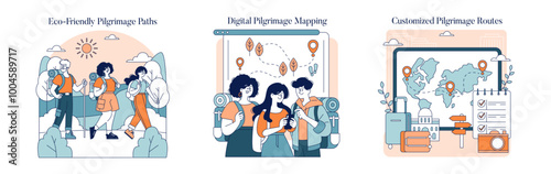 Pilgrimages. Flat Vector Illustration