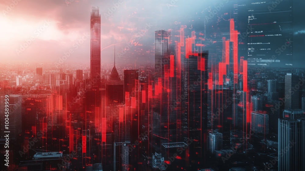 A city skyline with digital data overlays illustrating financial trends and analytics. A city skyline with digital data overlays illustrating financial trends and analytics.