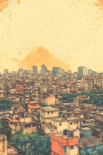 Surat, India, color pen pencil hand-drawn effect drawing illustration for travel poster, card, wallpaper, backdrop or banner. Modern, clear, artistic and simple photo