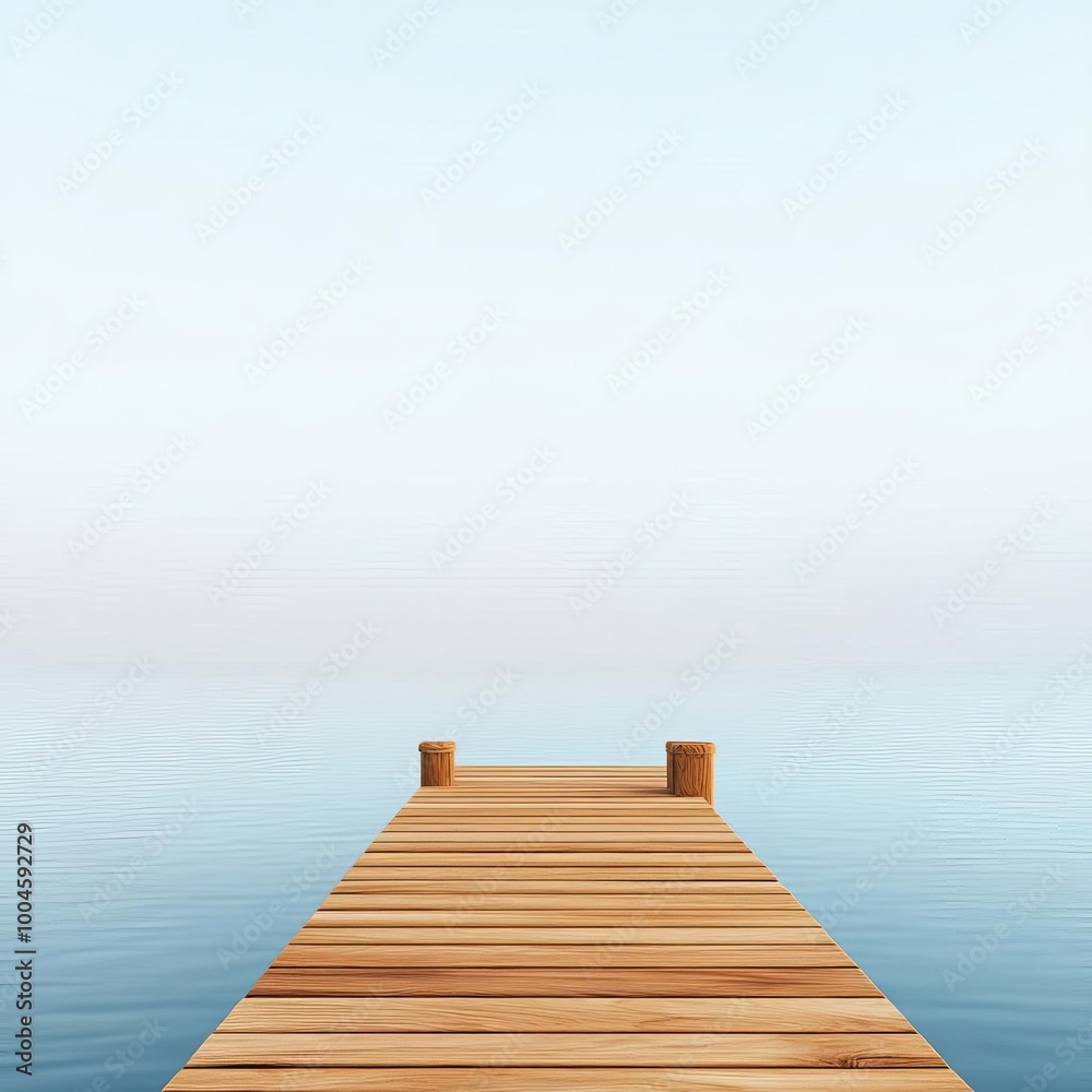 Fototapeta premium Wooden dock extending into foggy water, loneliness, 3D illustration
