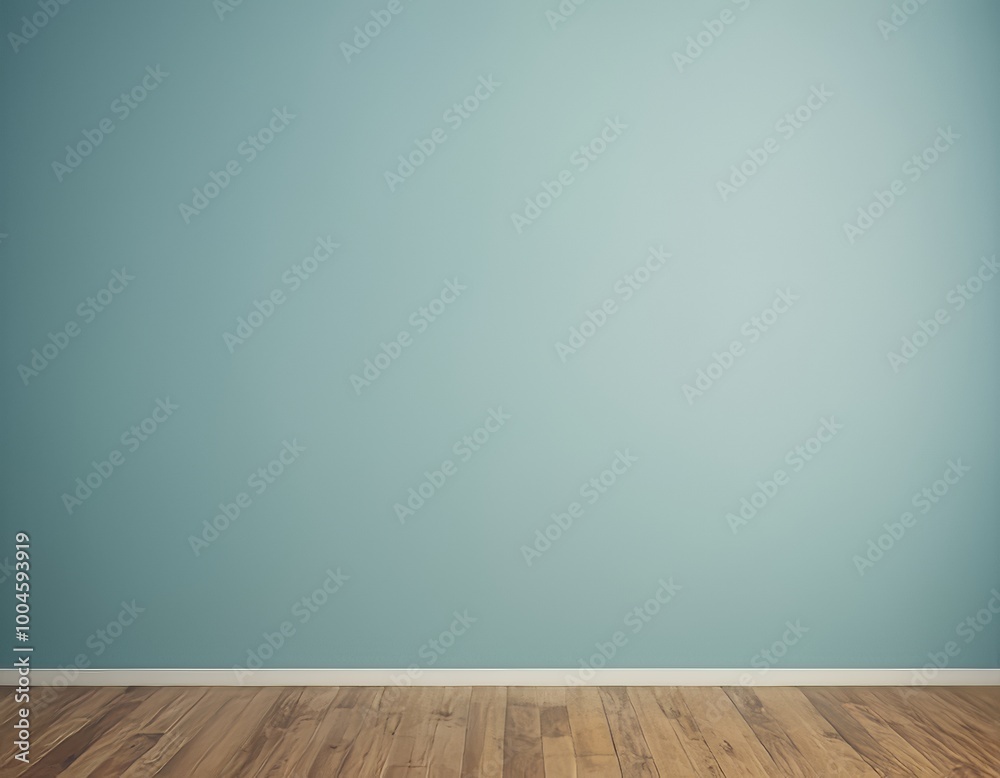 Clean blue wall and wooden floor interior