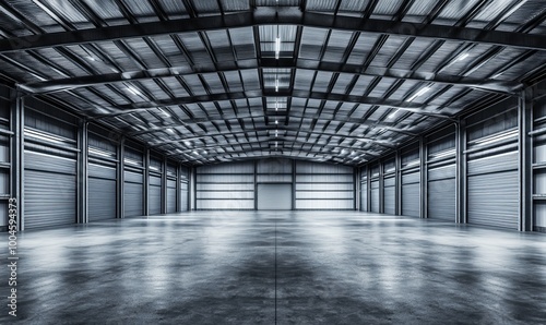 Modern Industrial Warehouse Interior with Steel Doors