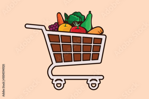 Fresh Vegetable Shopping Cart Vector Illustration