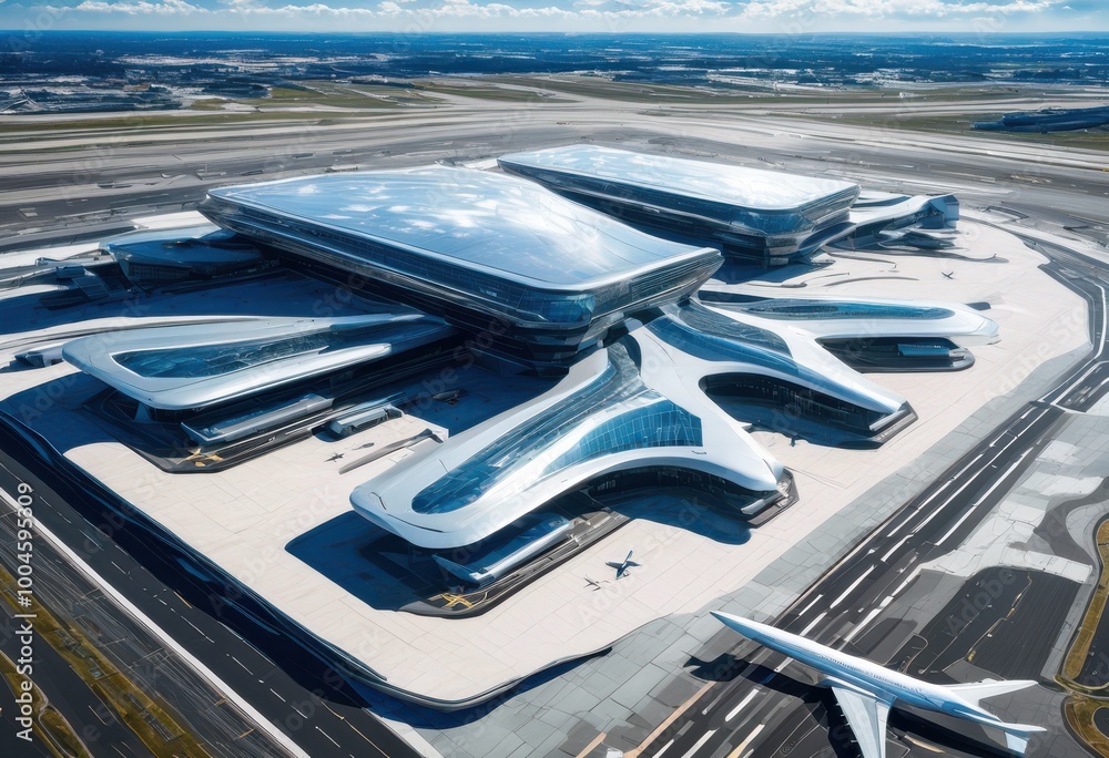 Fototapeta premium dynamic aerial views capturing modern airport architecture sleek innovative expansive structures, design, innovation, environment, construction, layout
