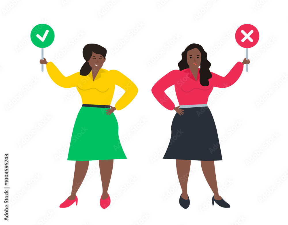 african american woman showing right or wrong sign chek marks vector illustration