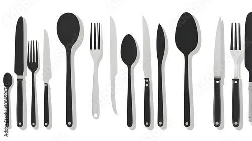 A black flat vector of kitchen utensils with white background