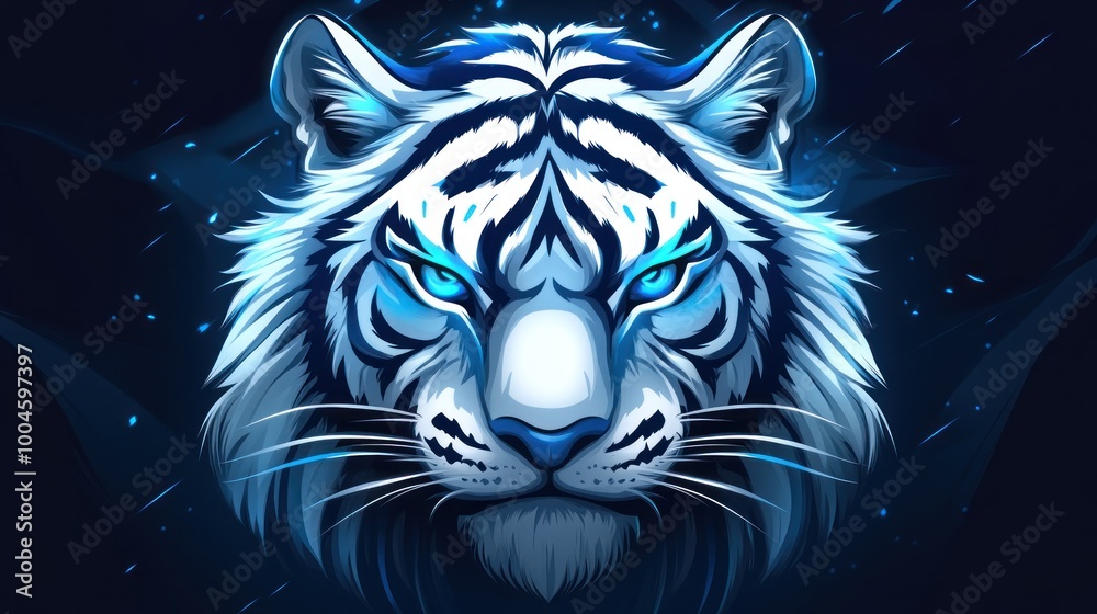 Illustration gaming mascot white blue tiger head logo design E-Sport background wallpaper AI generated image Illustration gaming mascot white blue tiger head logo design E-Sport background wallpaper AI generated image