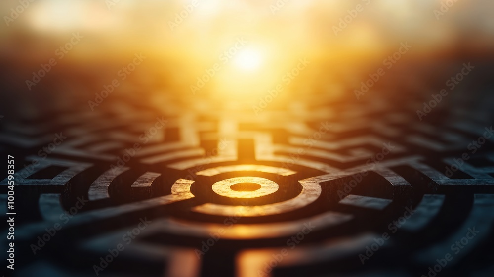 Intricate Maze with Radiant Sunset Background Intricate Maze with Radiant Sunset Background