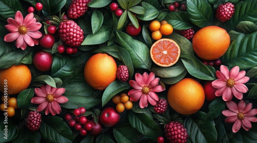 Vibrant Artistic Tropical Fruit Collage Portrait Design for Decorative Purposes Vibrant Artistic Tropical Fruit Collage Portrait Design for Decorative Purposes