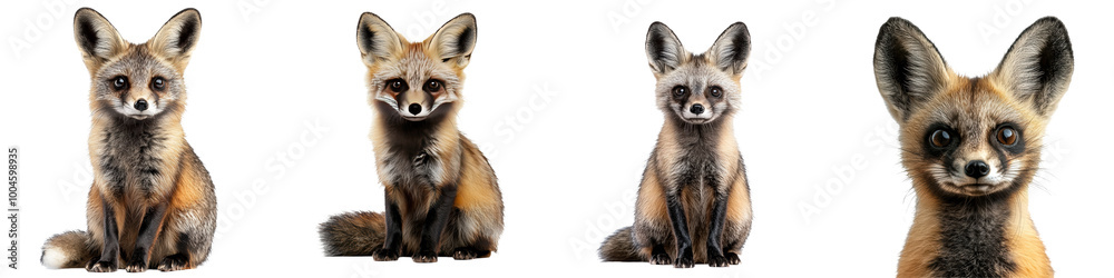 Obraz premium A bat eared fox staring attentively isolated on white and transparent background