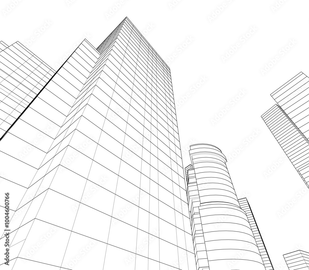 Fototapeta premium Modern architecture, city buildings 3d illustration