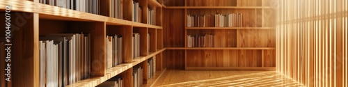 banner with collection of vintage books in various colors neatly arranged on wooden shelves.