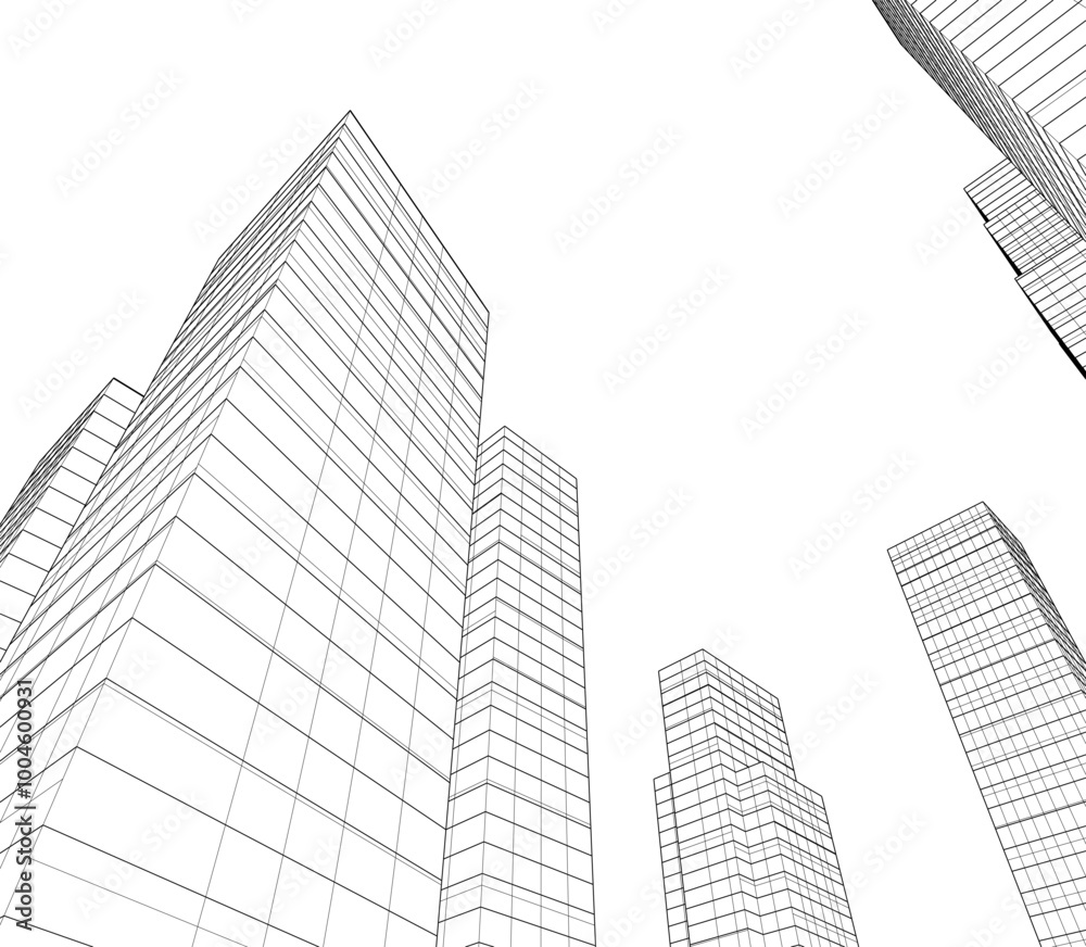 Naklejka premium Modern architecture, city buildings 3d illustration