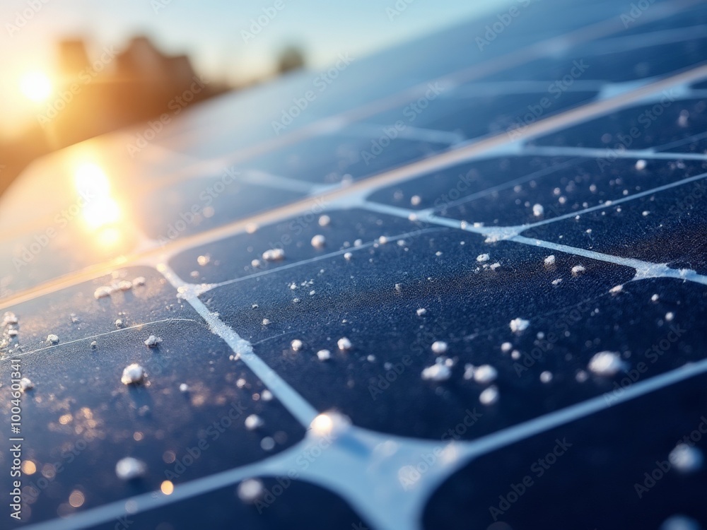 Solar Panels Covered in Snow at Sunrise Reflecting Winter Light Solar Panels Covered in Snow at Sunrise Reflecting Winter Light