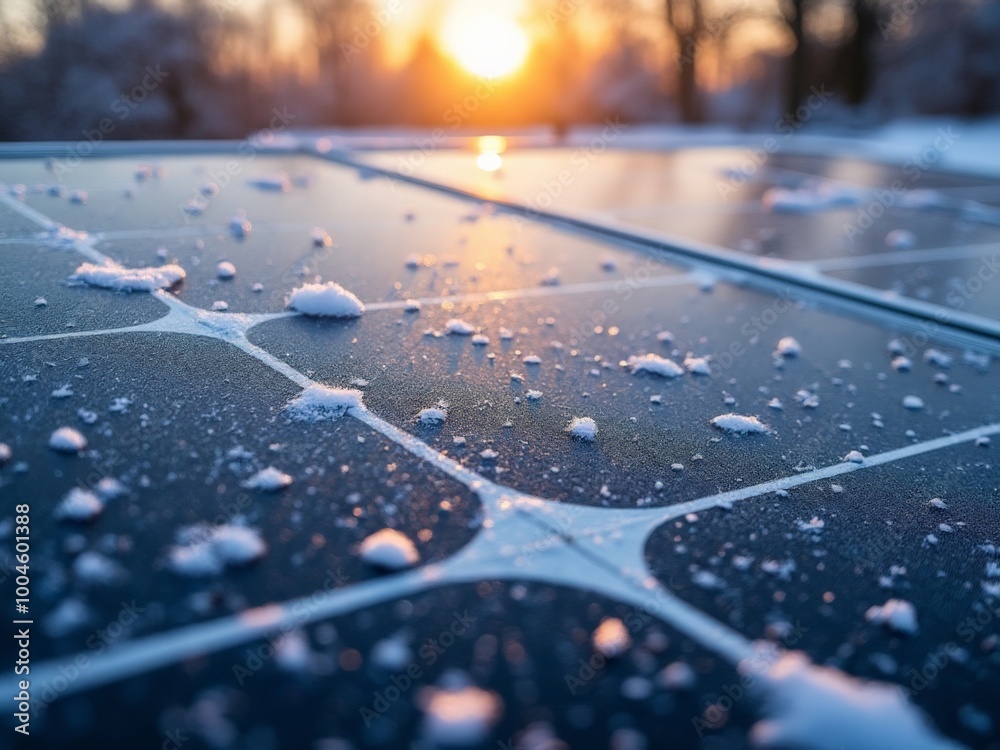Solar Panels with Snow Residue in Early Morning Winter Sun Solar Panels with Snow Residue in Early Morning Winter Sun