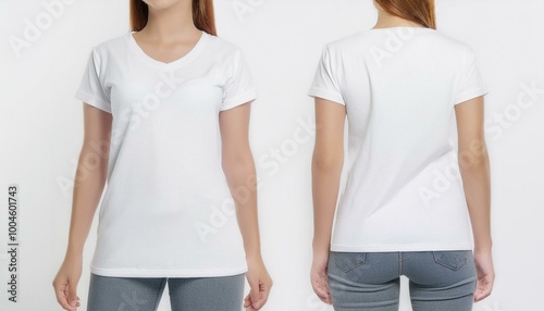 Mockup minimal only of white oversize t-shirt with front and back views on white background, withe background