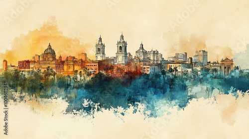 Trinidad, Bolivia, color pen pencil hand-drawn effect drawing illustration for travel poster, card, wallpaper, backdrop or banner. Modern, clear, artistic and simple photo