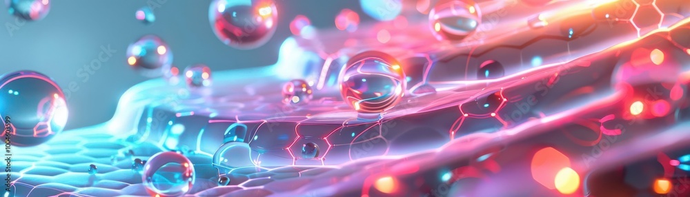 An abstract visualization of skincare serums interacting with skin layers An abstract visualization of skincare serums interacting with skin layers