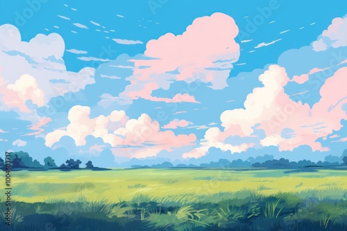 Blue sky grassland landscape outdoors.