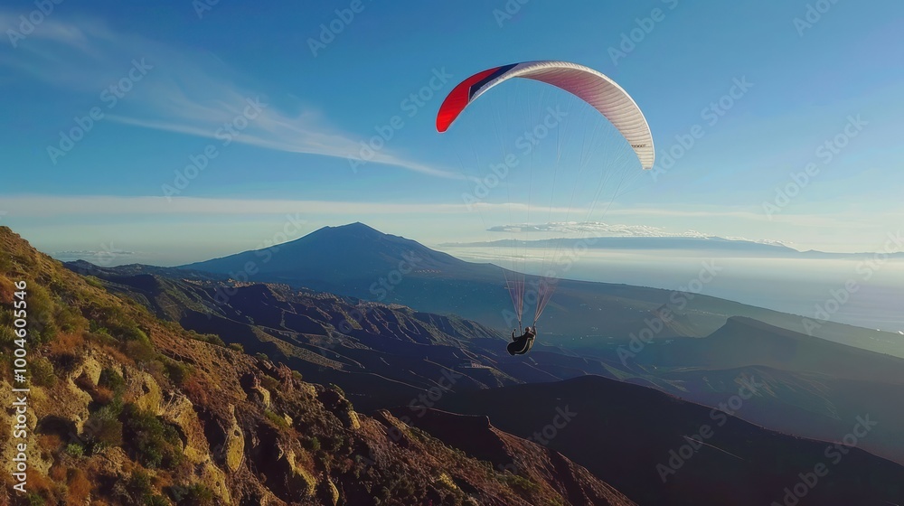 Paragliding Over Mountainous Landscape Paragliding Over Mountainous Landscape