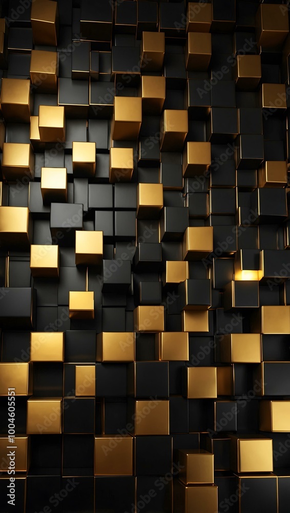 Abstract black and gold geometric pattern with illuminated squares. Abstract black and gold geometric pattern with illuminated squares.
