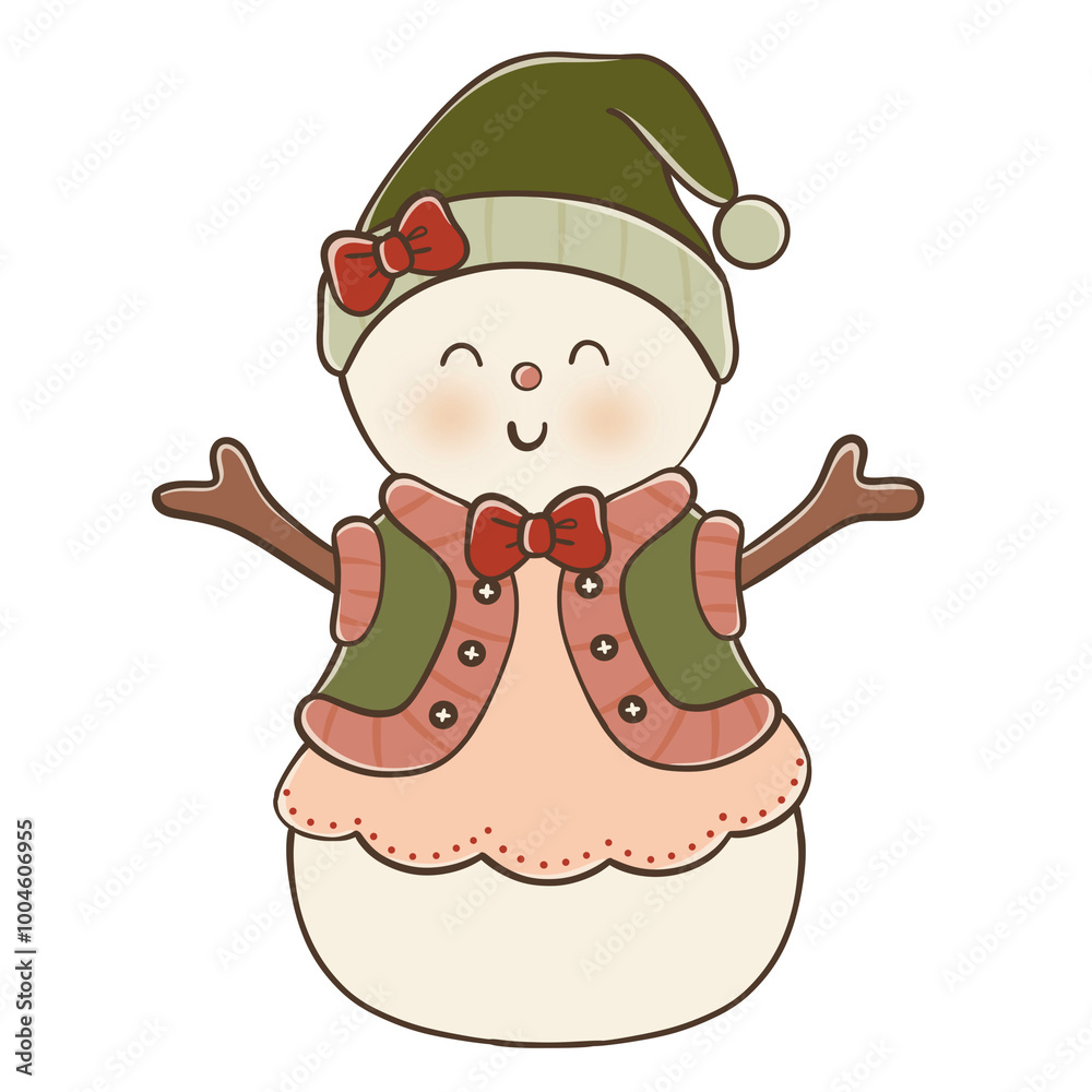Christmas Snowman Doodle Magic, Winter Wonderland Snowman Line Art