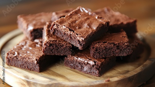 A stack of freshly baked brownies. Perfect for a dessert or snack image.