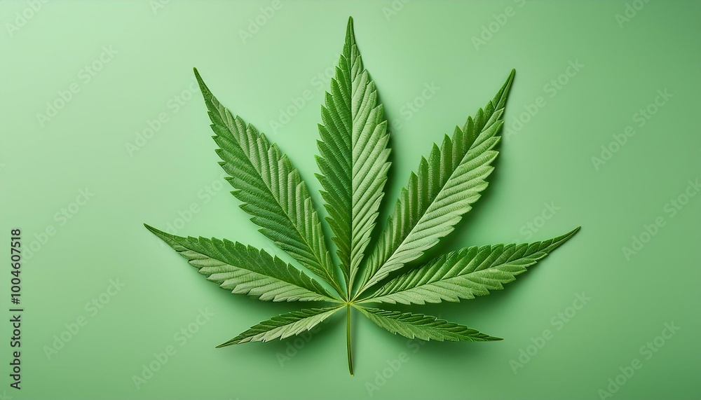 Leaf of cannabis on light green background, medical us Leaf of cannabis on light green background, medical us