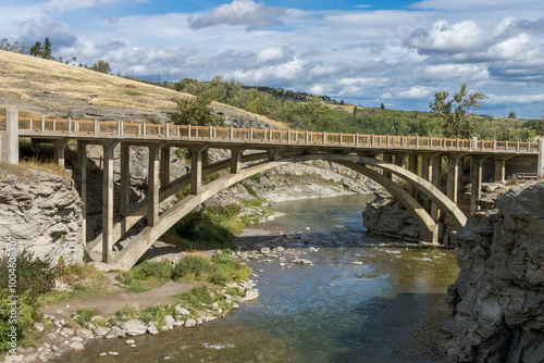 Highway 3A arch bridge over Crowsnest River below Lundbreck Falls, Alberta photo