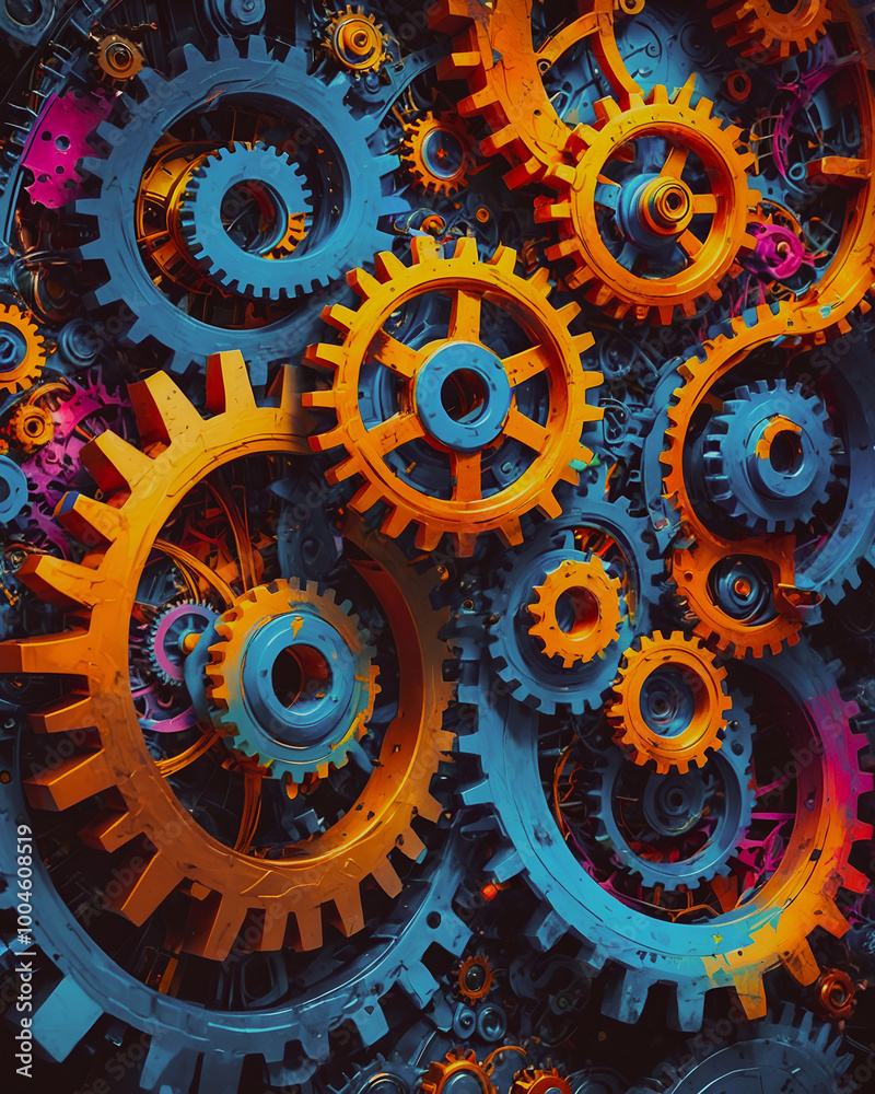 Colorful gear wheels abstract background. 3d rendering toned image Colorful gear wheels abstract background. 3d rendering toned image