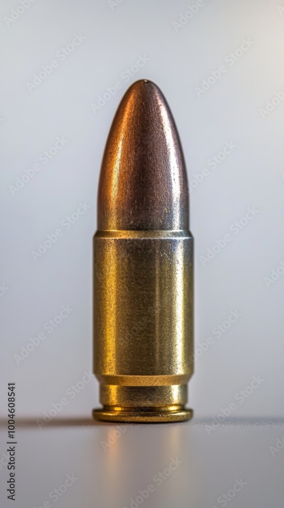 9mm bullet standing upright on a white surface 9mm bullet standing upright on a white surface