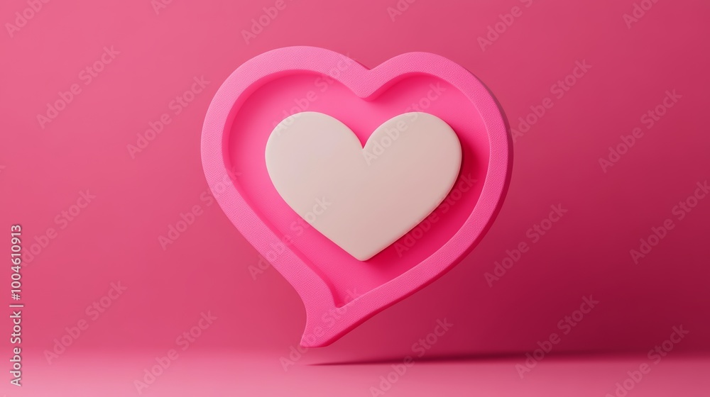 Heart symbol with pink chat bubble on pink background, love and communication concept