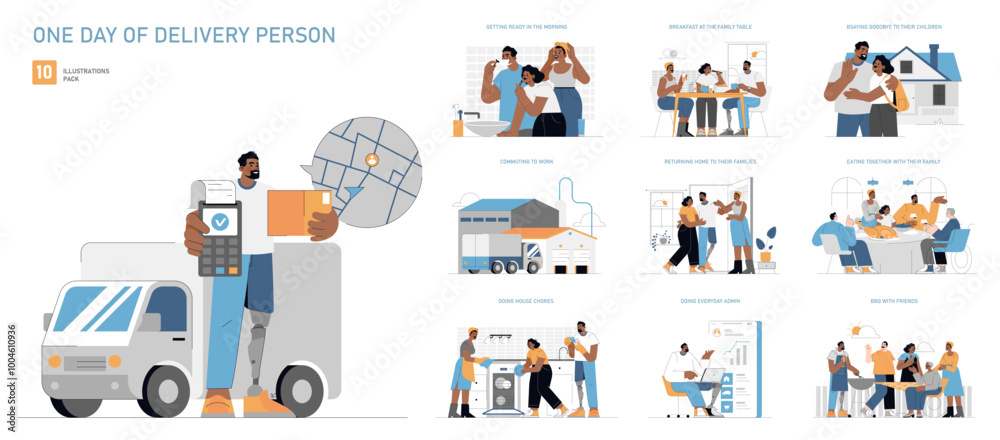 One Day Of Delivery Person. Flat Vector Illustration One Day Of Delivery Person. Flat Vector Illustration