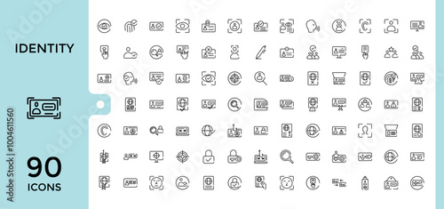 Identity line icon set with editable stroke. Verification icons collection. Outline Vector illustration, Pixel perfect.