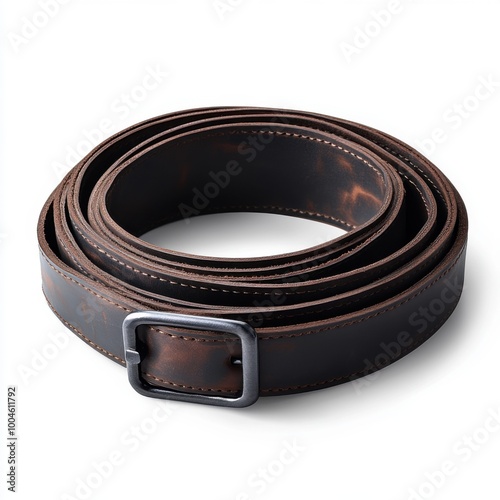 Raw Leather Belt on White Background