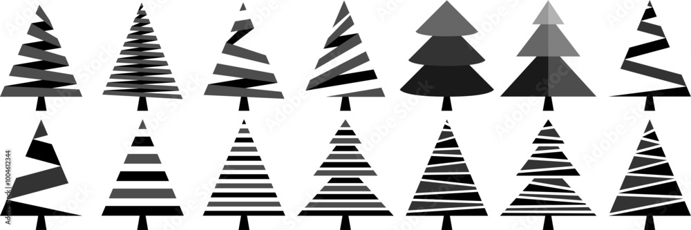Fototapeta premium Silhouettes de sapins de Noël abstraites en noir sur fond transparent