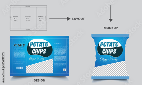 Potato chips package design, realistic vector design potato chips packaging, chips, packaging, vector illustration with mockup