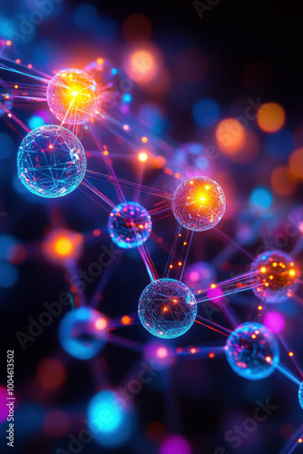 Futuristic neural network with vibrant glowing nodes and connections photo