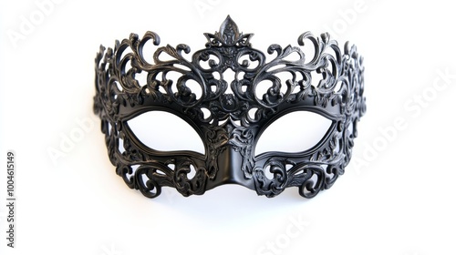 Black lace mask lying on white background