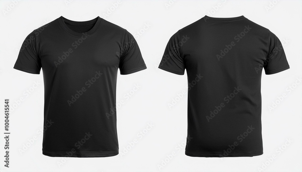 Blank black tshirt front and back isolated on white. Mock up template for design and print Blank black tshirt front and back isolated on white. Mock up template for design and print