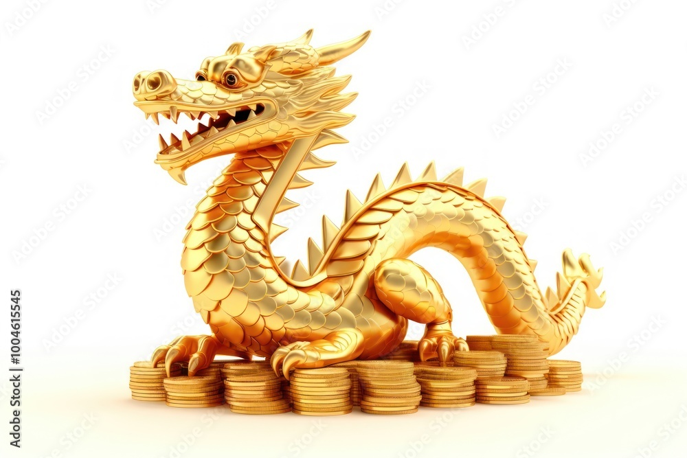 Golden coins dragon dinosaur representation. Golden coins dragon dinosaur representation.