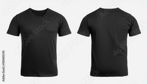 Blank black tshirt front and back isolated on white. Mock up template for design and print
