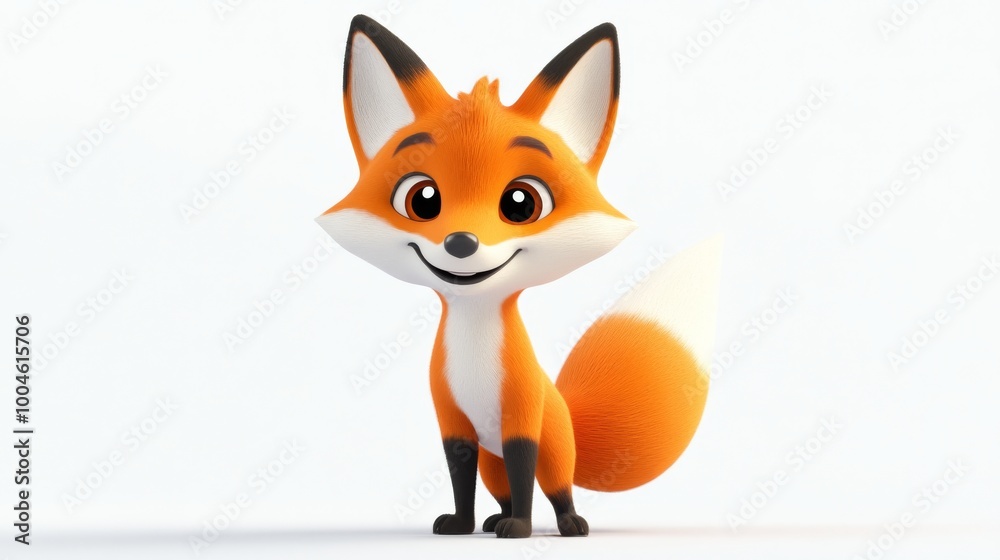 Cute cartoon fox character smiling and standing on white background Cute cartoon fox character smiling and standing on white background
