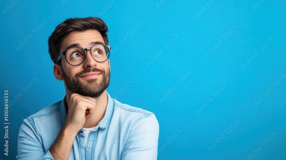 Innovative Man in Thoughtful Pose Against Clean Background Innovative Man in Thoughtful Pose Against Clean Background