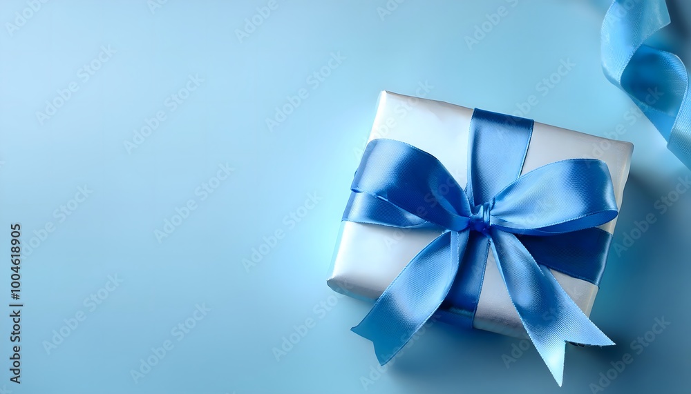 Small Gift Box with Silver Ribbon on Blue Small Gift Box with Silver Ribbon on Blue