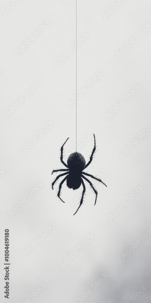 Silhouette of a Hanging Spider Against a Light Background Silhouette of a Hanging Spider Against a Light Background