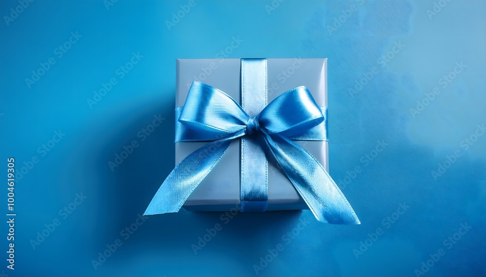 Small Gift Box with Silver Ribbon on Blue Small Gift Box with Silver Ribbon on Blue